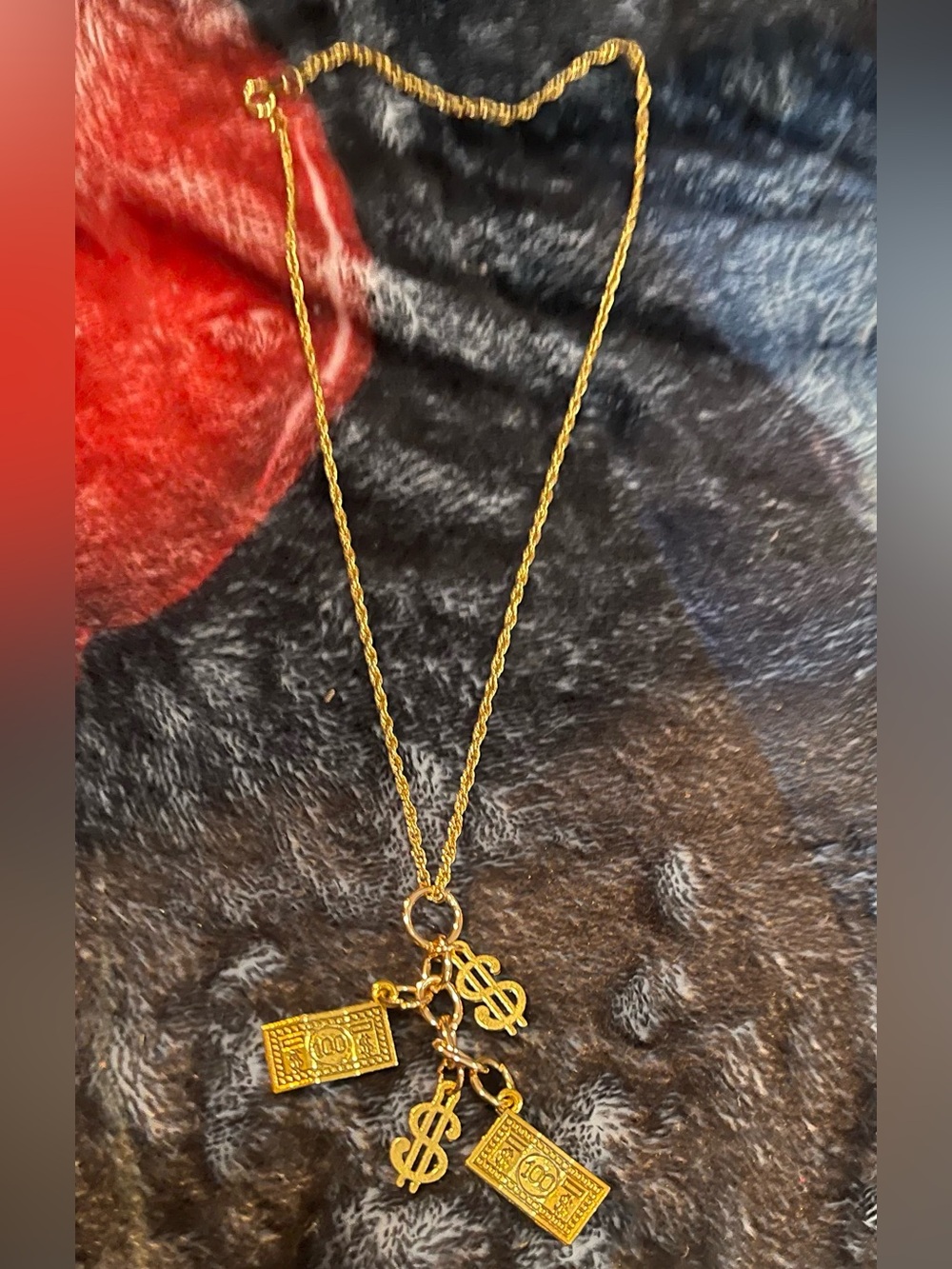 Gold-Tone Dollar Sign & Bill Charm Necklace - Women Jewelry